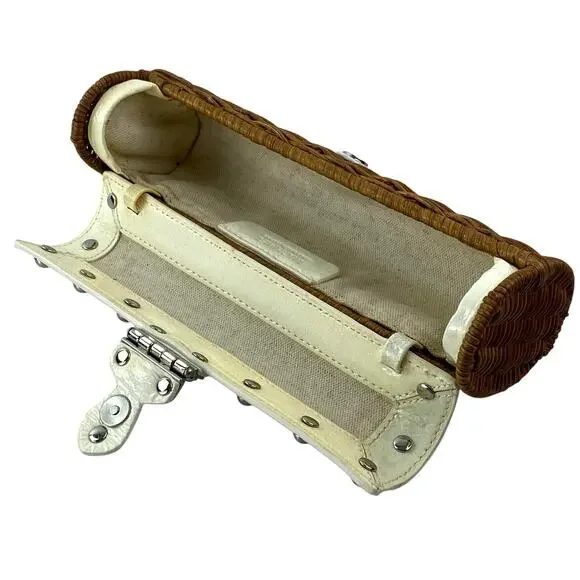 Michael Kors Santorini Wicker Rattan Leather Trim Clutch Purse Pouch Wristlet OS - Picture 5 of 7